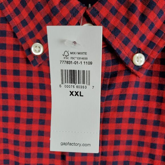 Gap Shirt Button Down Mens XXL Slim Red Black Plaid Long Sleeve Work Preppy Top - Picture 15 of 15